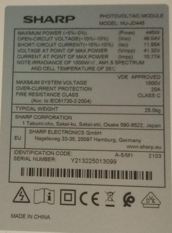 sharp 445 name plate